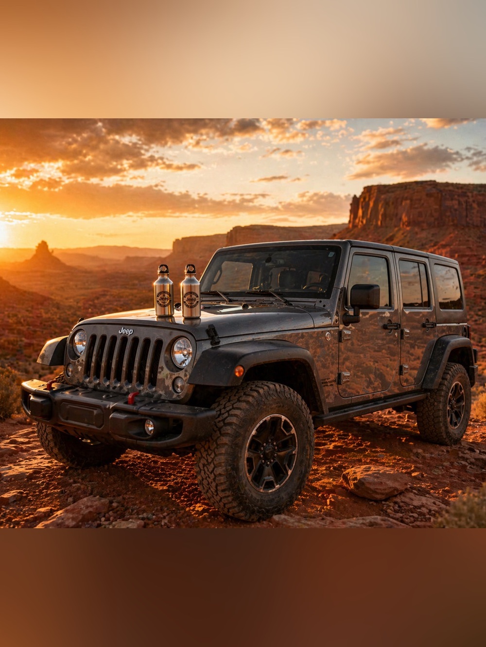Jeep Silver Aluminum Water Bottle with Black Cap and Logo